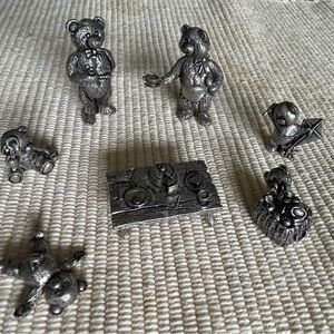 Vintage pewter Bear family picnic set